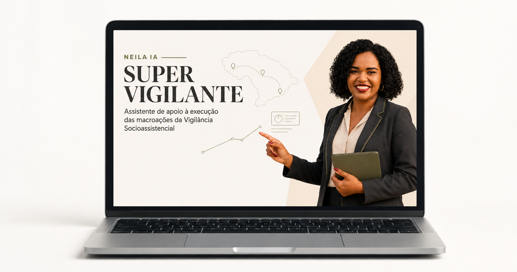 Mockup da Neila IA Super Vigilante exibida em um computador